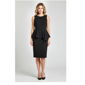 Eliza J Sleeveless Peplum Dress with Embellished Neckline, Black, Womens Size 10